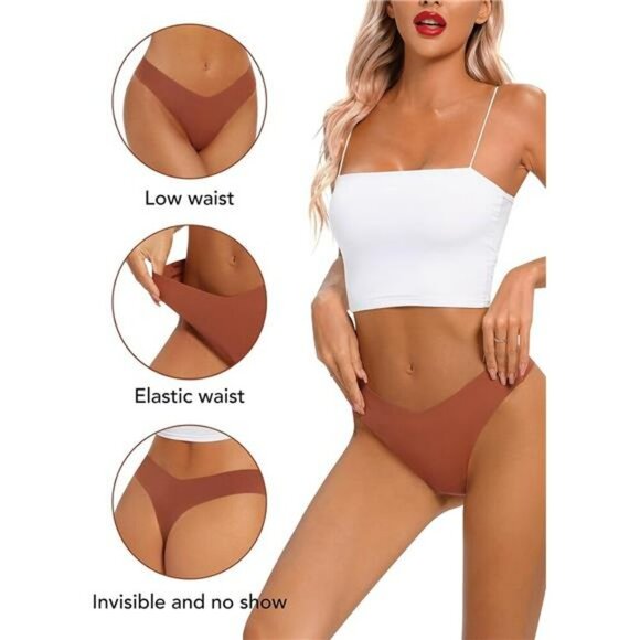 Seamless No Show Thong Underwear V Waist Stretch Breathable Panties 6 Pack - Picture 2 of 7